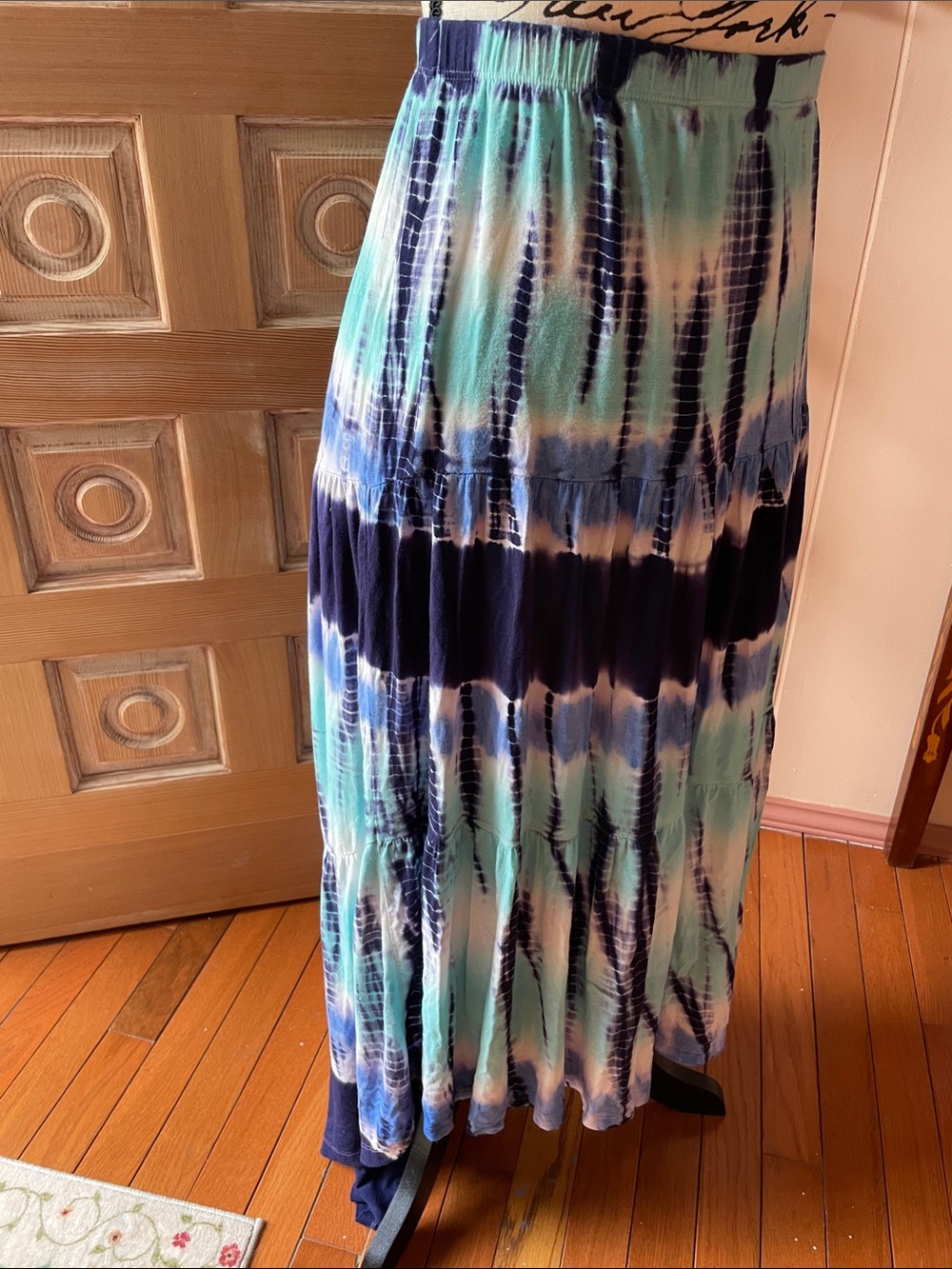 WD.NY Tie-Dye Tiered Maxi Skirt - Blue & Mint